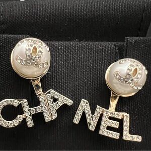 CHANEL Gold & Silver CC Pearl Logo Earrings NEW Box CHA NEL 2 way NEW HOST PICK